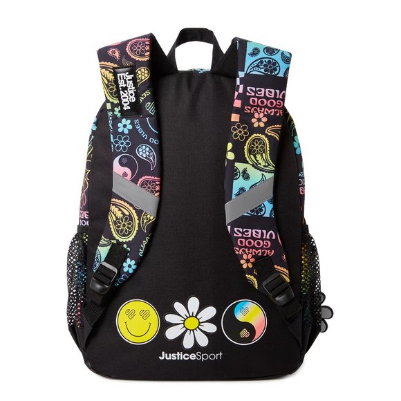 Justice Girls 17" Laptop Backpack Good Vibes Black Multi-Color - Picture 3 of 4